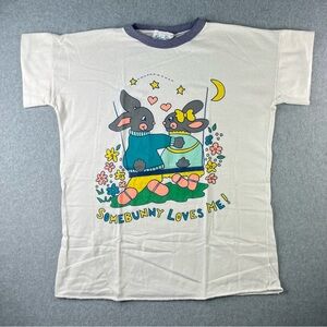 Vintage 1980s Single Stitch Ringer Night Shirt Women’s XXL Somebunny Loves Me